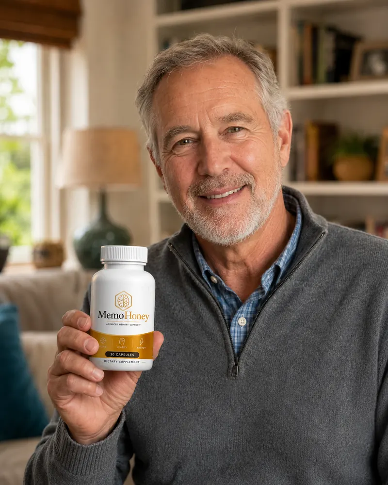 Representative customer-style image of an older man holding MemoHoney