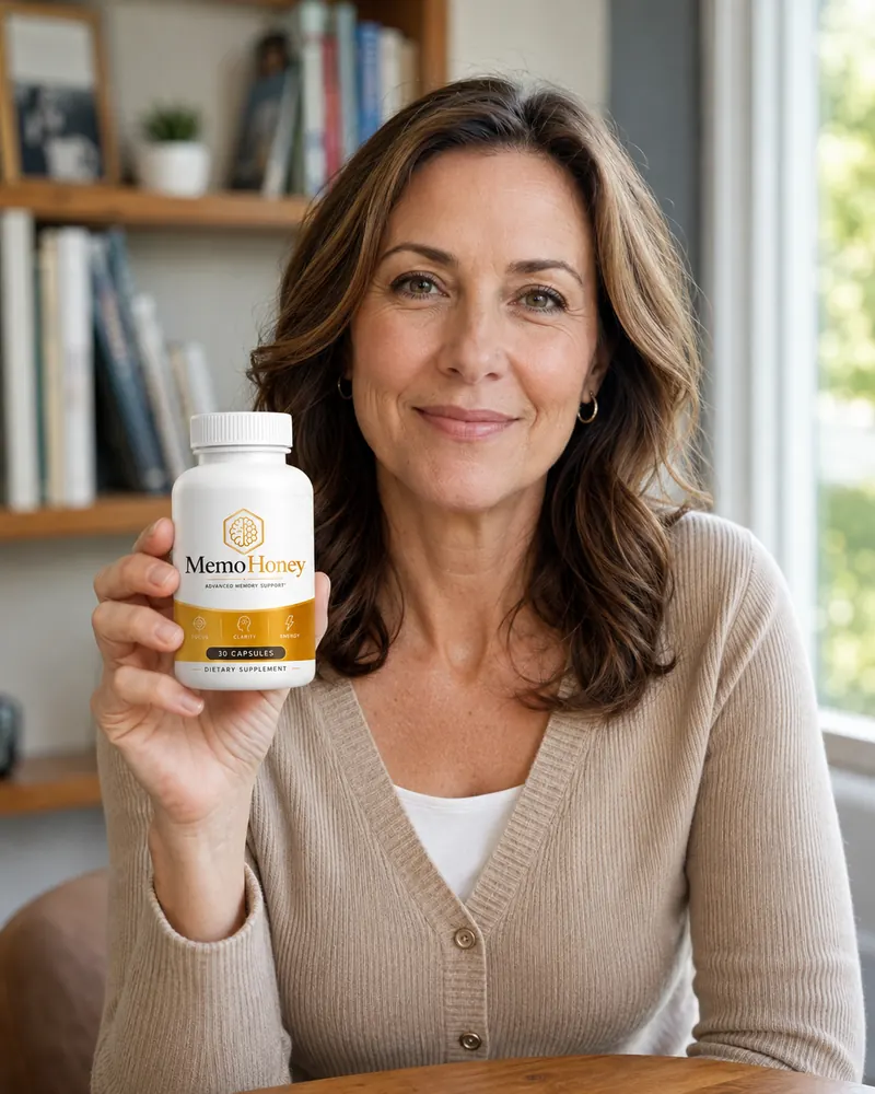 Representative customer-style image of a woman holding MemoHoney